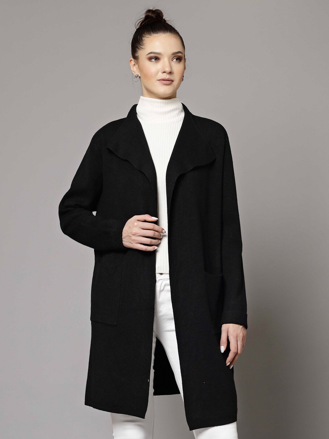 

Mafadeny Longline Open Front Shrug, Black