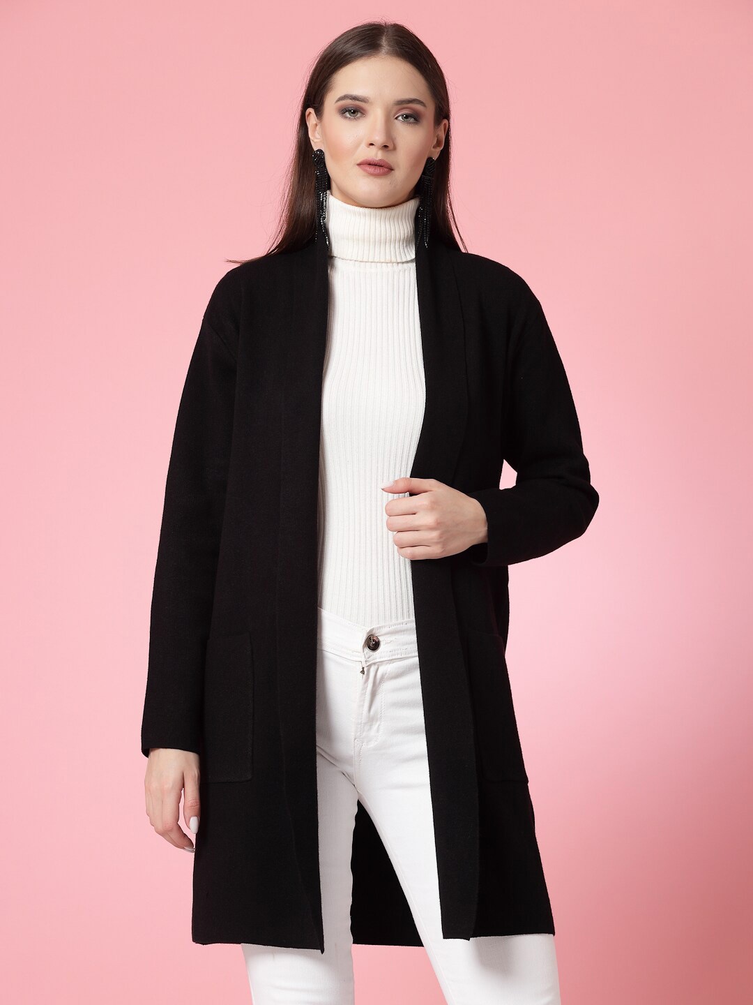 

Mafadeny Longline Open Front Shrug, Black