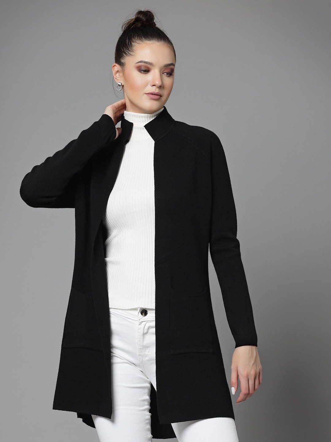 

Mafadeny Longline Open Front Shrug, Black