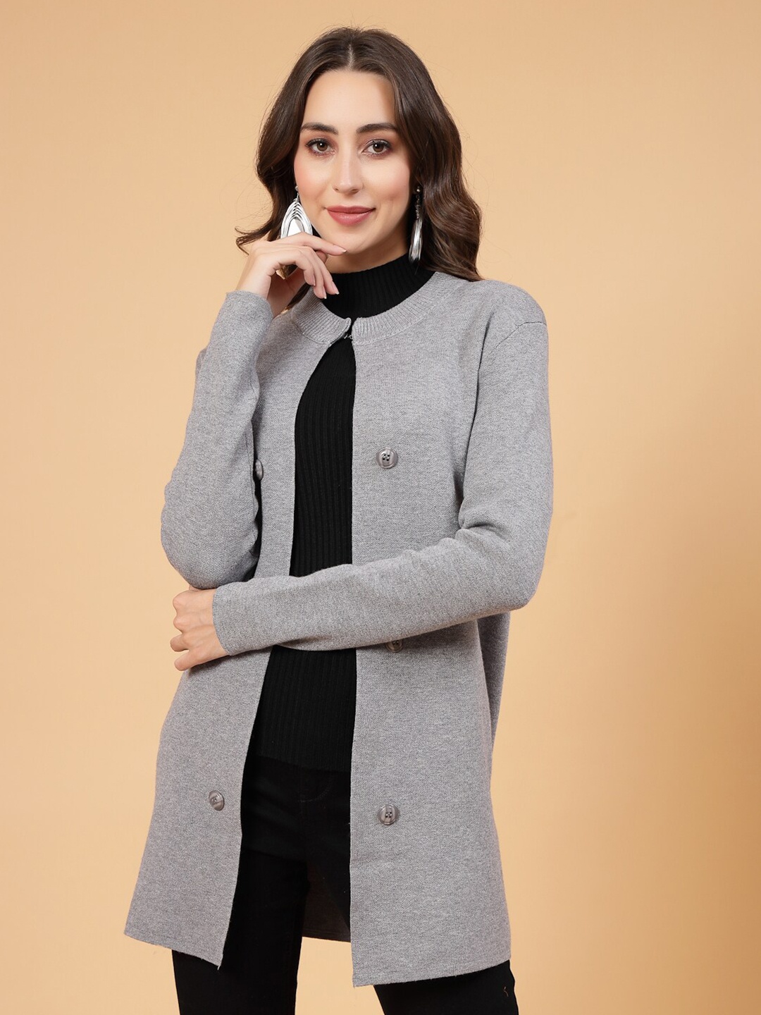 

Mafadeny Women Long Sleeves Open Front Longline Shrug, Grey