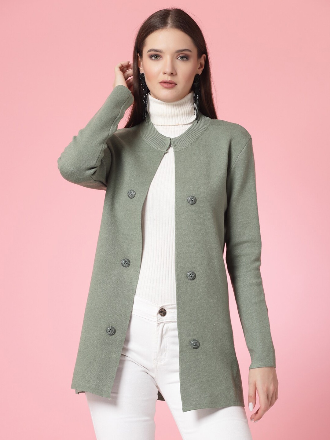 

Mafadeny Longline Open Front Shrug, Green
