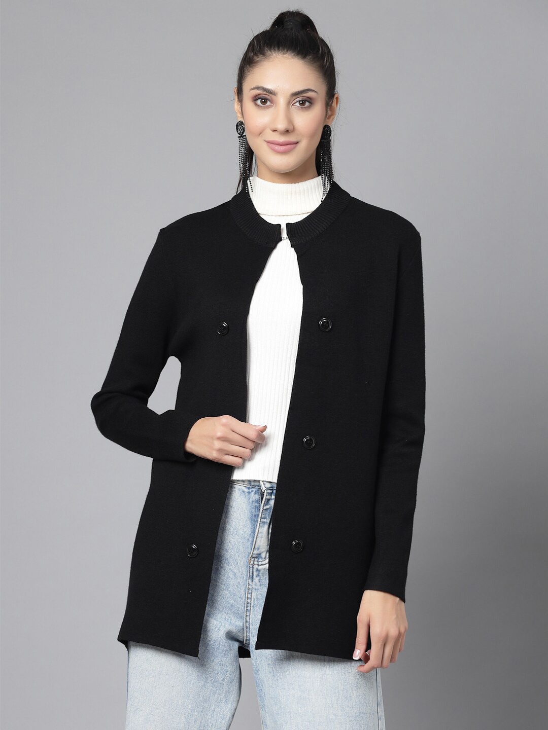 

Mafadeny Longline Button Shrug, Black