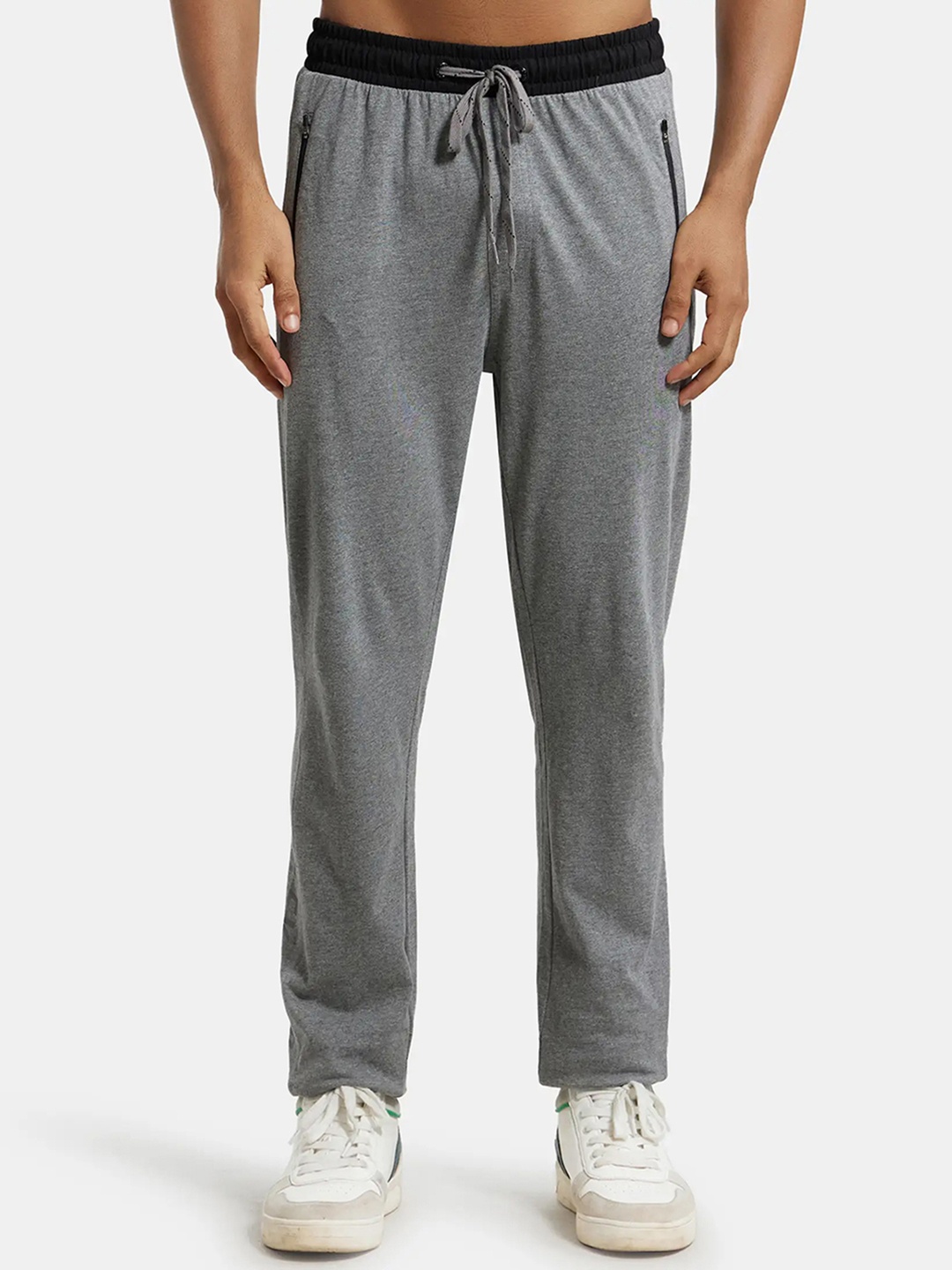 

Jockey Combed Cotton Rich Slim Fit Trackpant with Side Zipper Pockets-9510, Grey melange