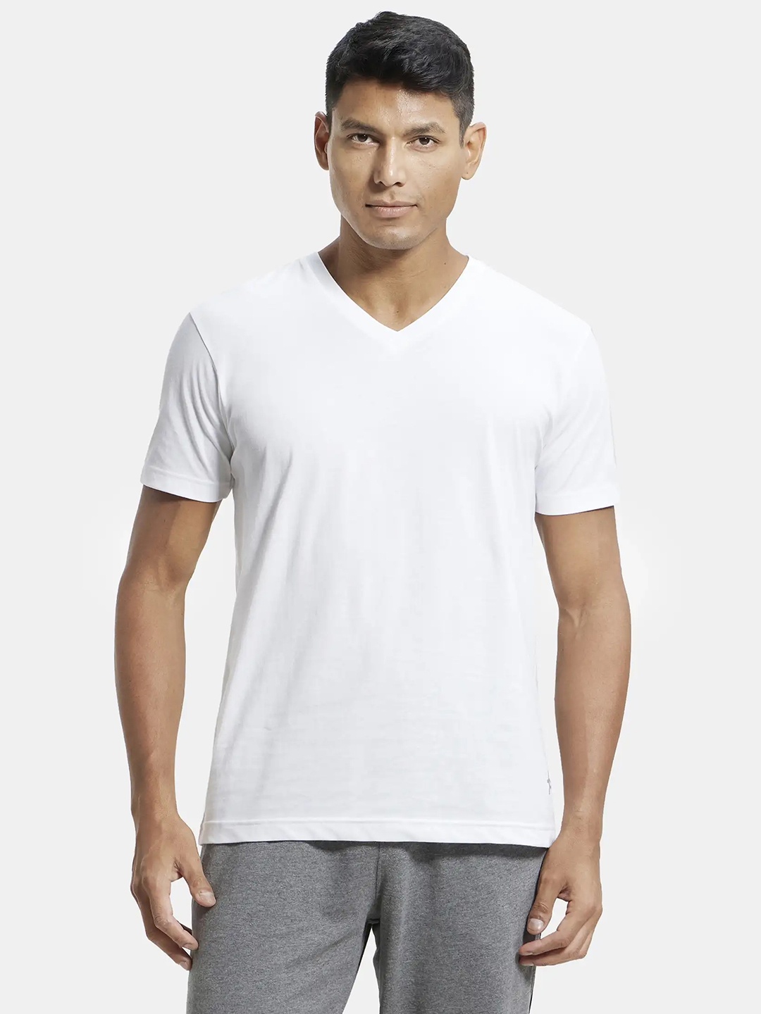 

Jockey Super Combed Cotton Rich Solid V Neck Half Sleeve T-shirt -2726, White