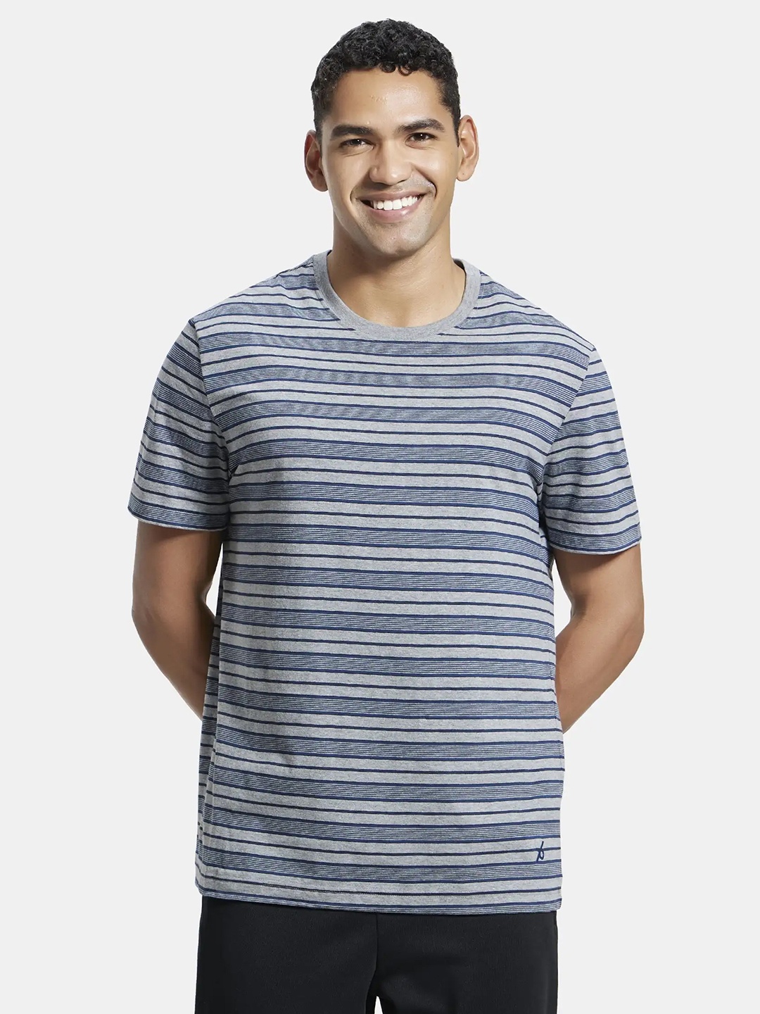 

Jockey Striped Round Neck Short Sleeves T-shirt, Grey