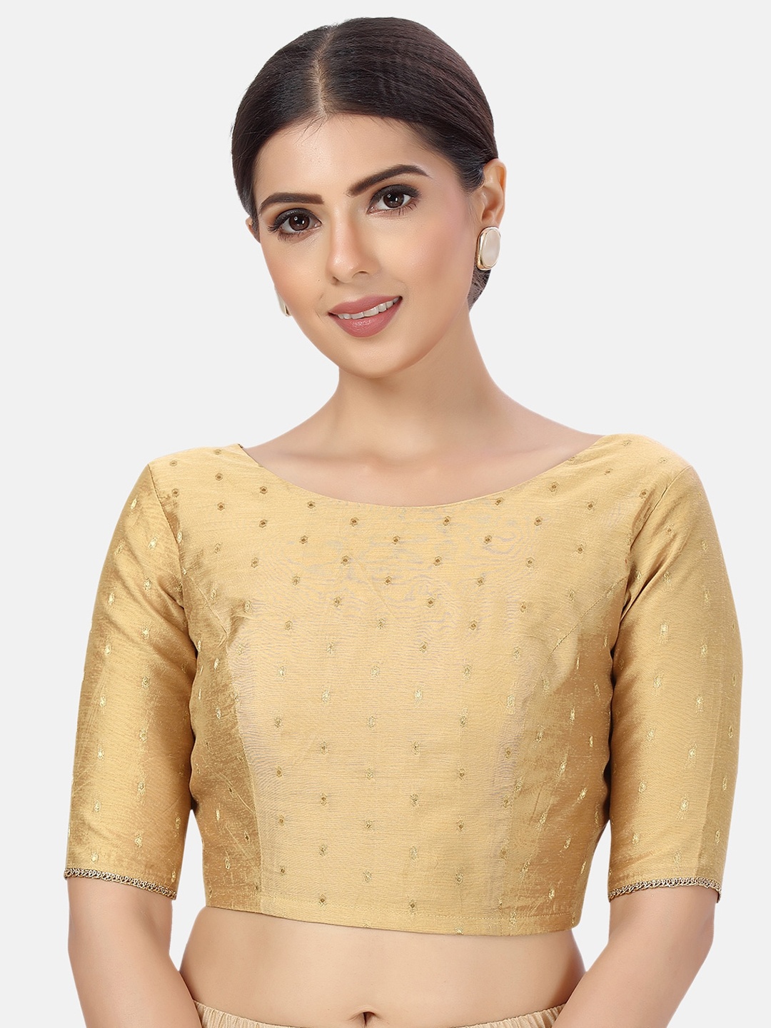 

Studio Shringaar Woven Design Boat Neck Chanderi Silk Saree Blouse, Gold