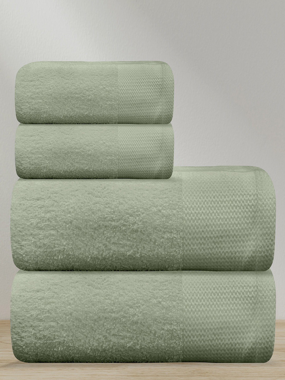 

LABHAM Light Green 4 Pieces 450 GSM Pure Cotton Towel Set, Lime green