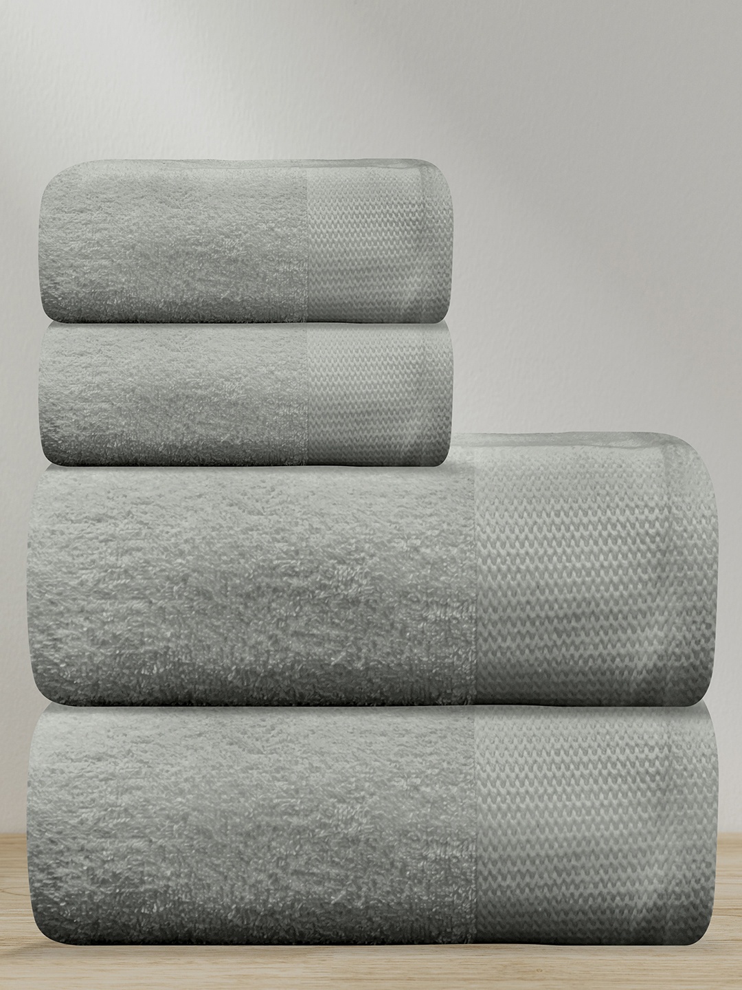 

LABHAM Grey 4 Pieces 450 GSM Pure Cotton Towel Set, Silver