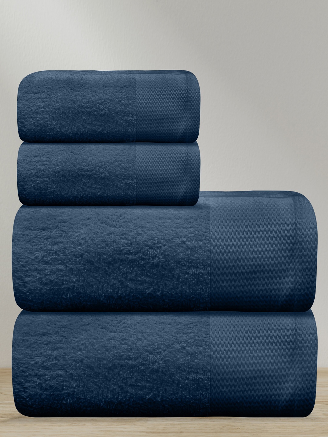 

LABHAM Blue 4 Pieces 450 GSM Pure Cotton Towel Set, Navy blue