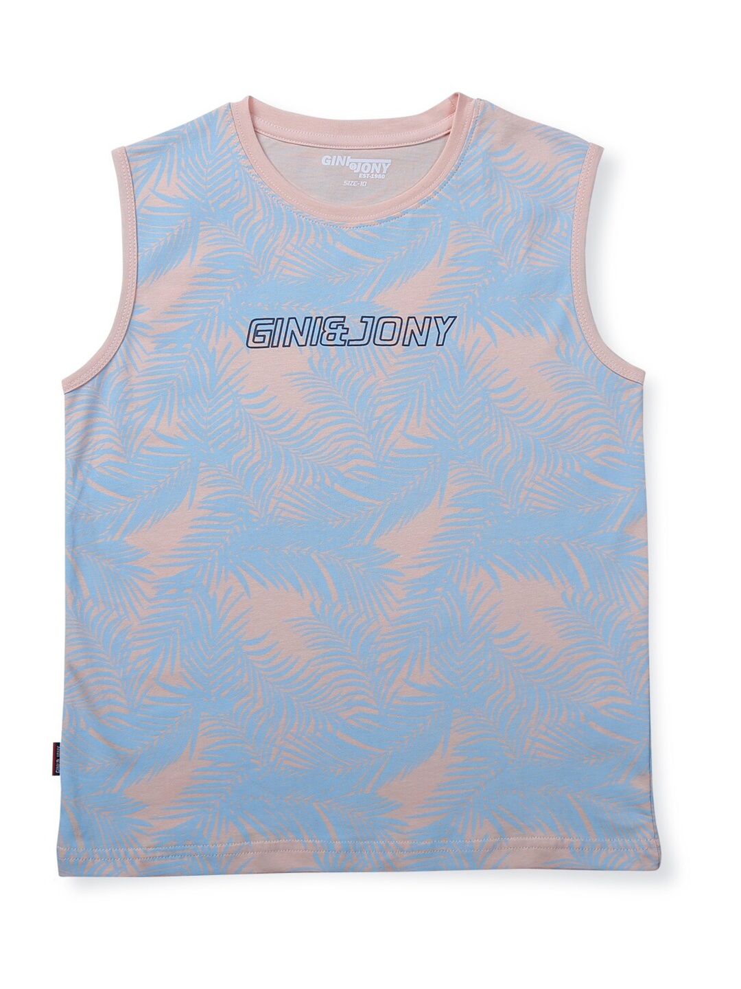 

Gini and Jony Boys Tropical Printed Sleeveless Cotton T-shirt, Pink
