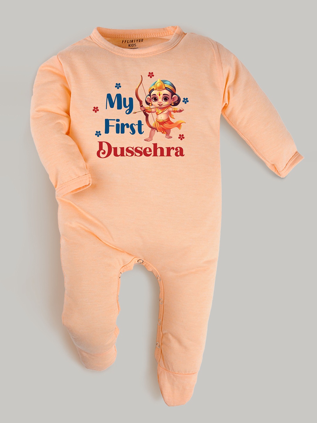 

FFLIRTYGO Infants Dussehra Graphic Printed Cotton Sleepsuit, Peach