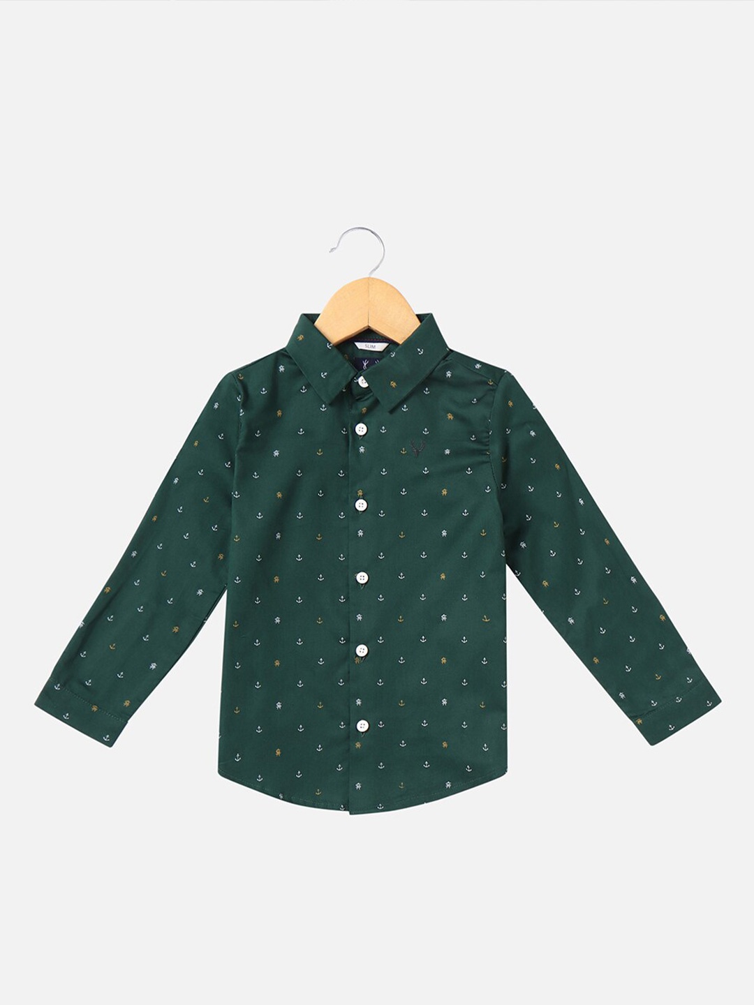 

Allen Solly Junior Boys Slim Fit Opaque Conversational Printed Pure Cotton Casual Shirt, Green