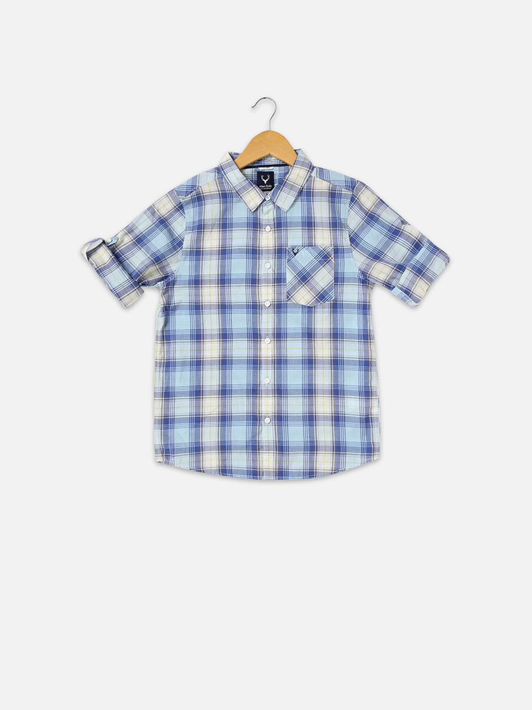 

Allen Solly Junior Boys Slim Fit Checked Pure Cotton Casual Shirt, Blue