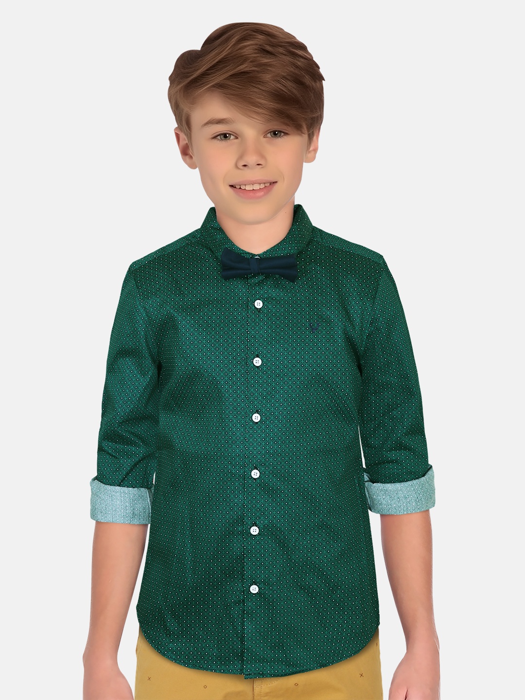 

Allen Solly Junior Boys Slim Fit Opaque Micro Ditsy Printed Pure Cotton Casual Shirt, Green