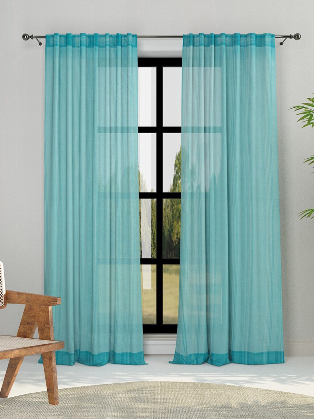 

Fabindia Teal Striped Door Curtain