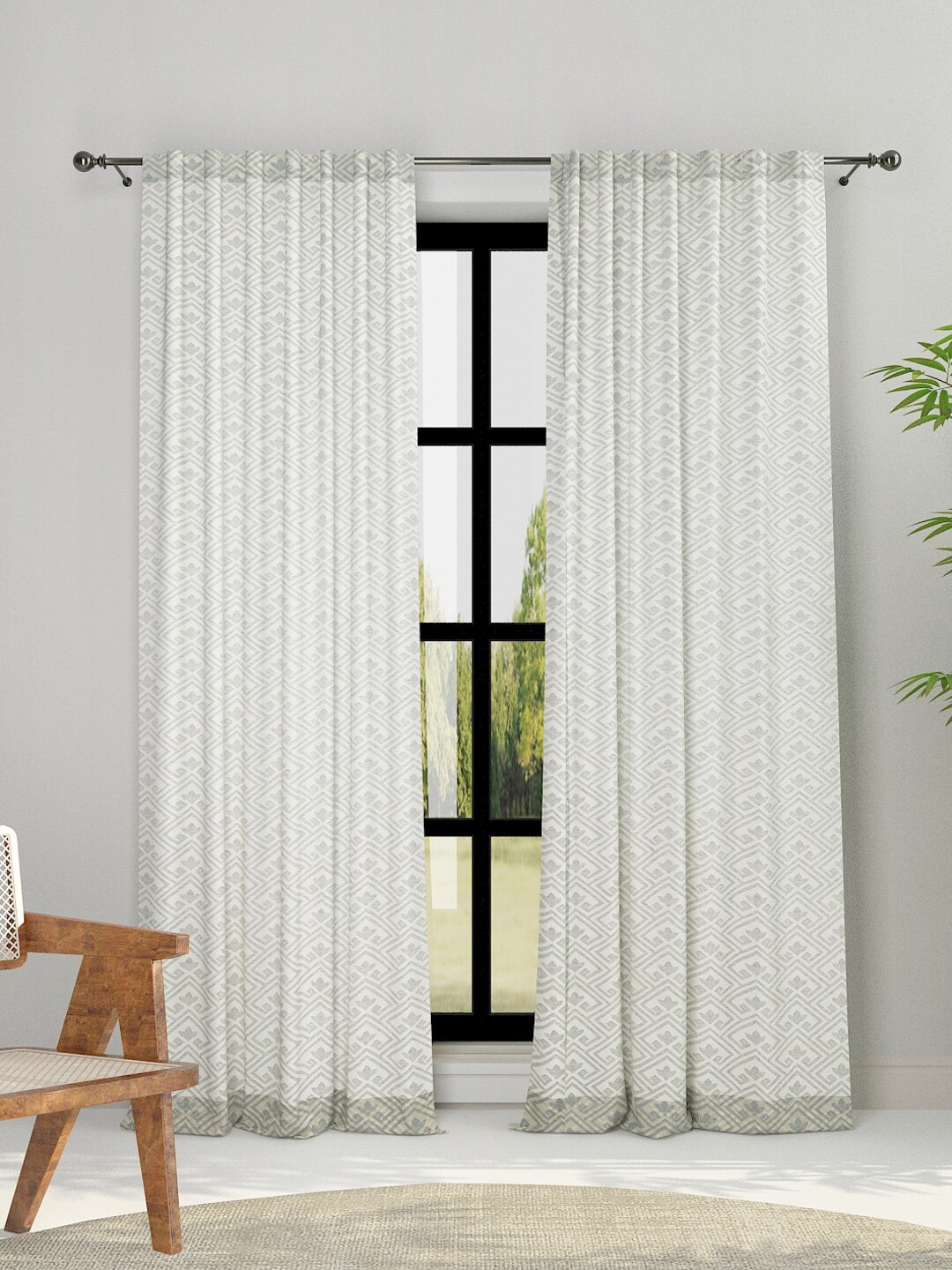 

Fabindia Green & White Ethnic Motifs Window Curtain