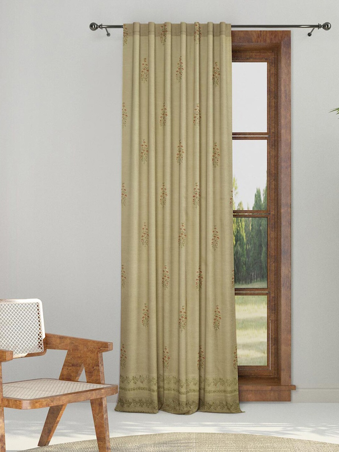 Fabindia Ramya Beige Ethnic Motifs Cotton Door Curtain