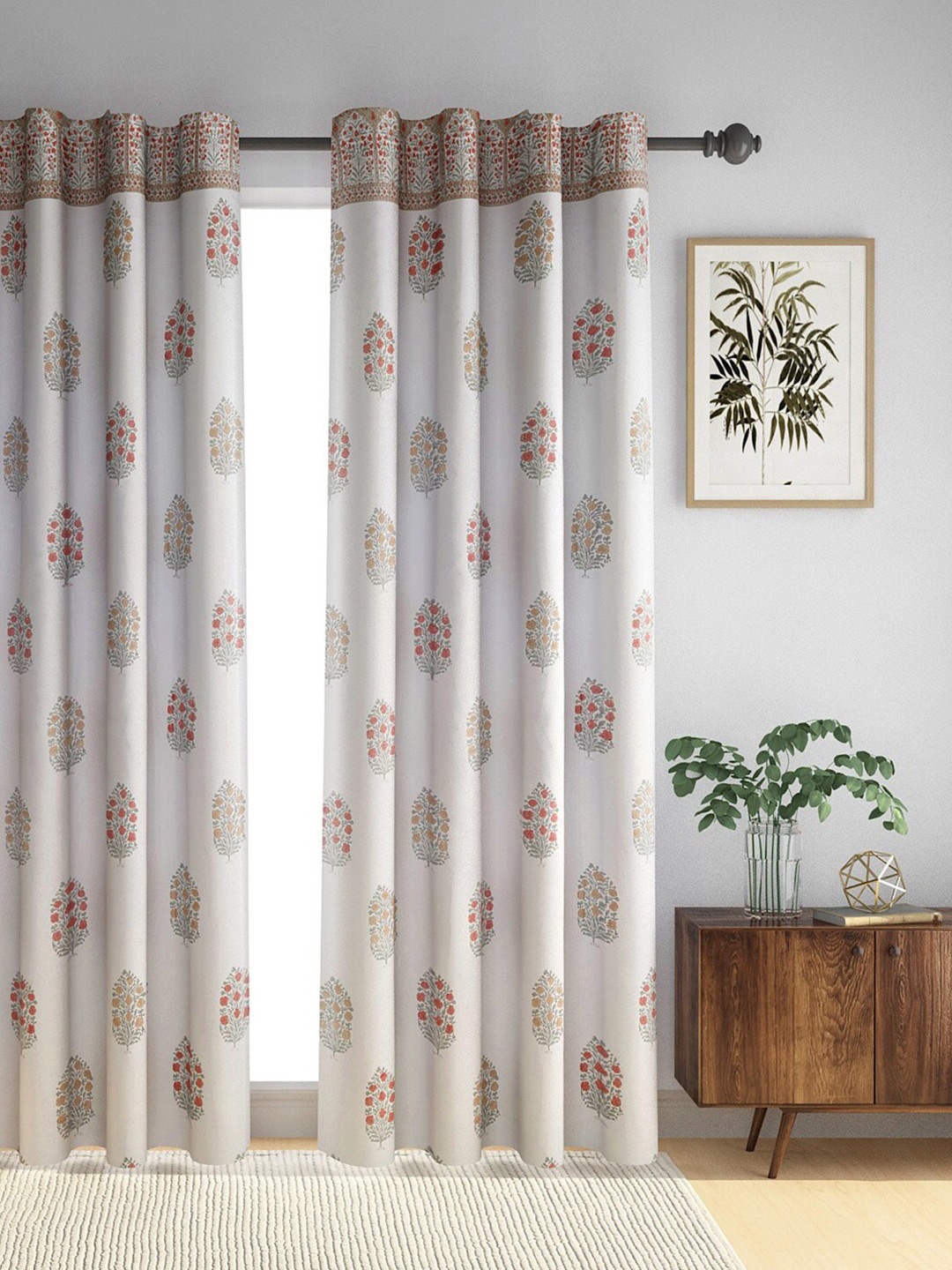 

Fabindia White & Red 2 Pieces Floral Door Curtains