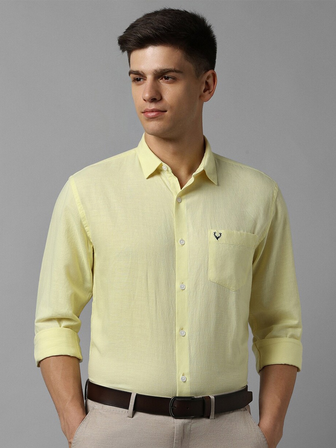 

Allen Solly Slim Fit Opaque Cotton Linen Casual Shirt, Yellow