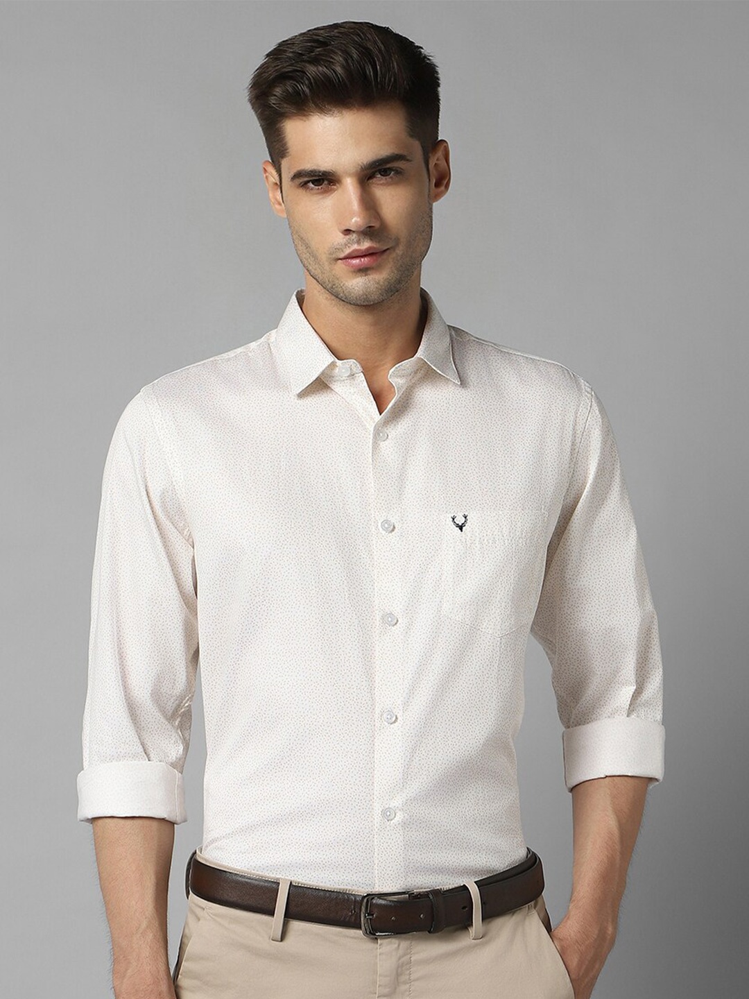 

Allen Solly Slim Fit Micro Ditsy Printed Pure Cotton Formal Shirt, Cream