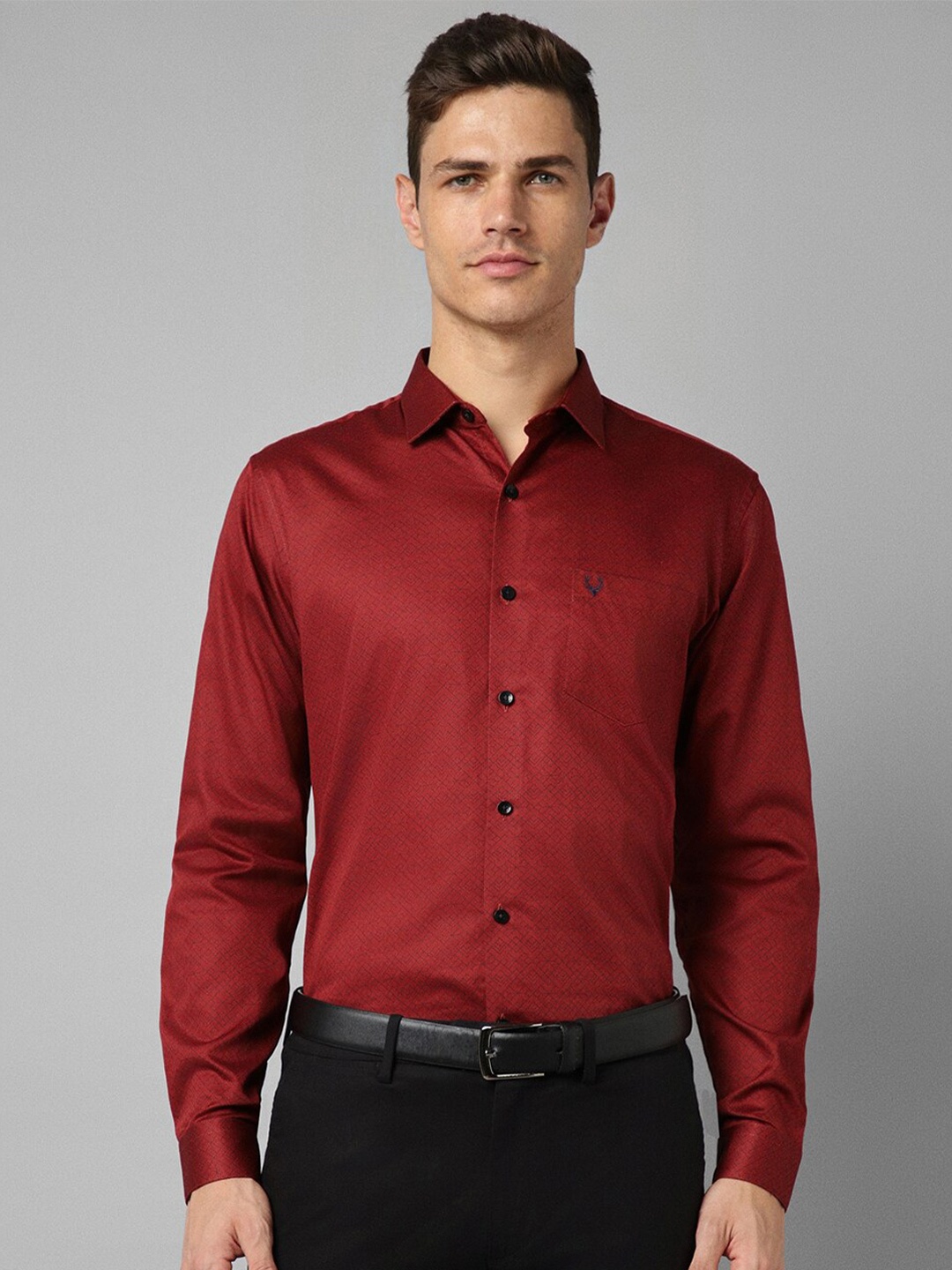 

Allen Solly Geometric Printed Slim Fit Pure Cotton Formal Shirt, Red