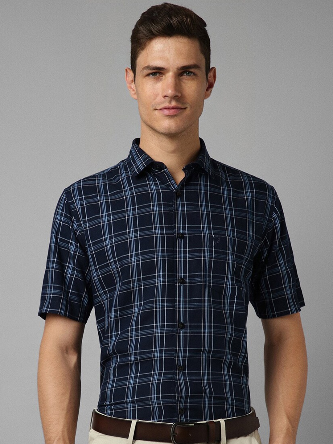 

Allen Solly Tartan Checks Slim Fit Cotton Formal Shirt, Navy blue