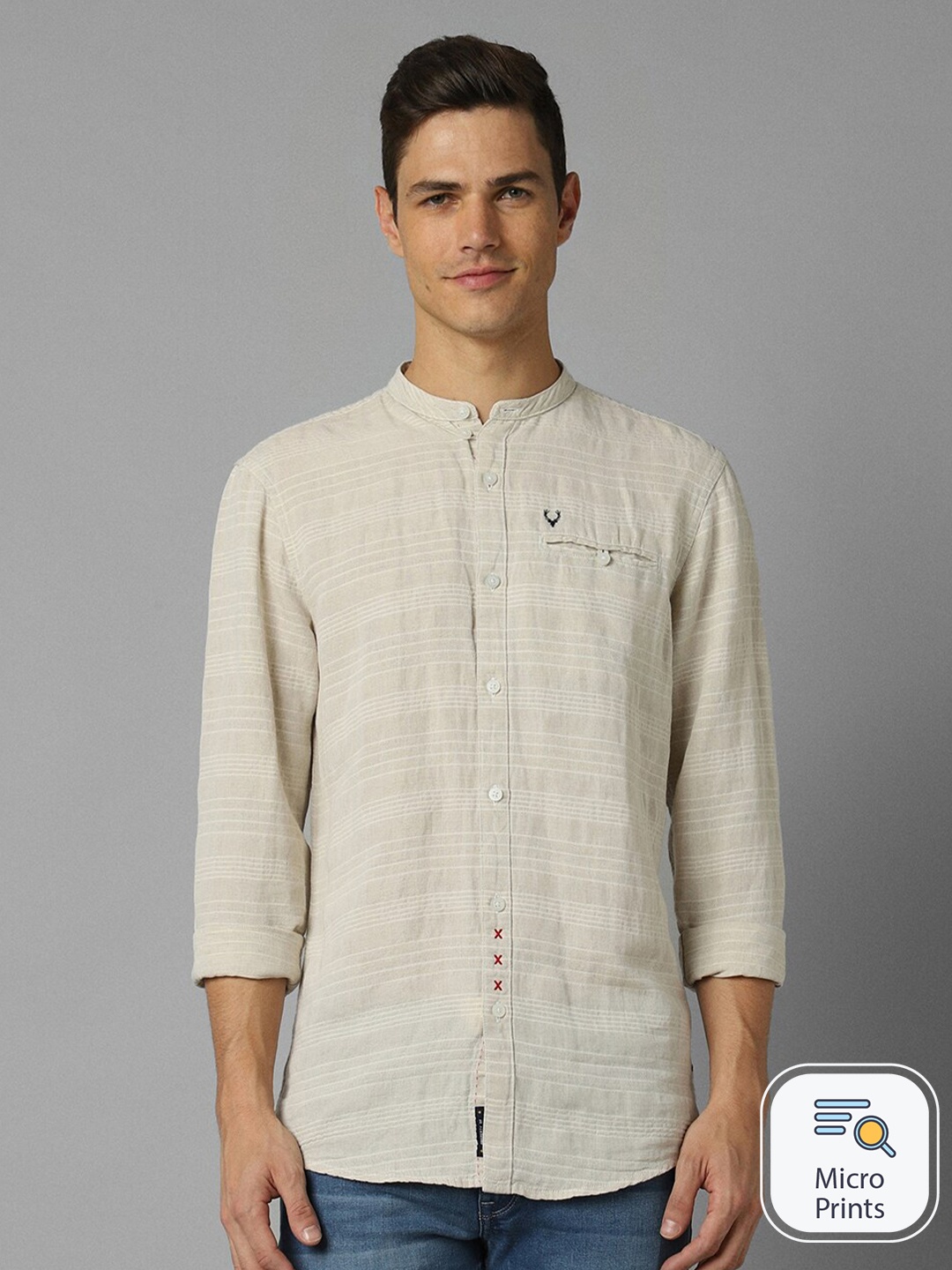 

Allen Solly Horizontal Striped Cotton Linen Casual Shirt, Beige