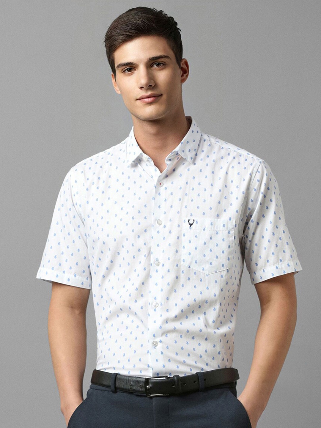 

Allen Solly Slim Fit Micro Ditsy Printed Pure Cotton Formal Shirt, White