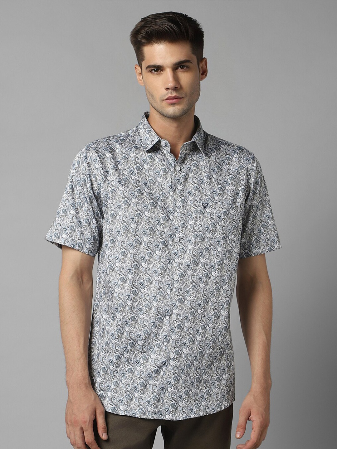 

Allen Solly Slim Fit Ethnic Motifs Printed Pure Cotton Casual Shirt, Grey