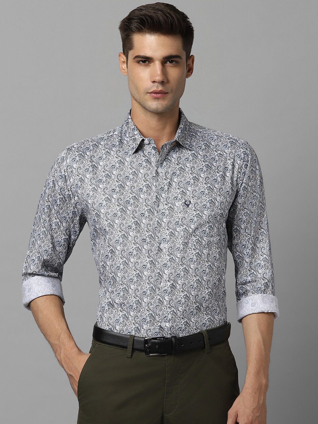 

Allen Solly Slim Fit Floral Printed Pure Cotton Formal Shirt, Grey