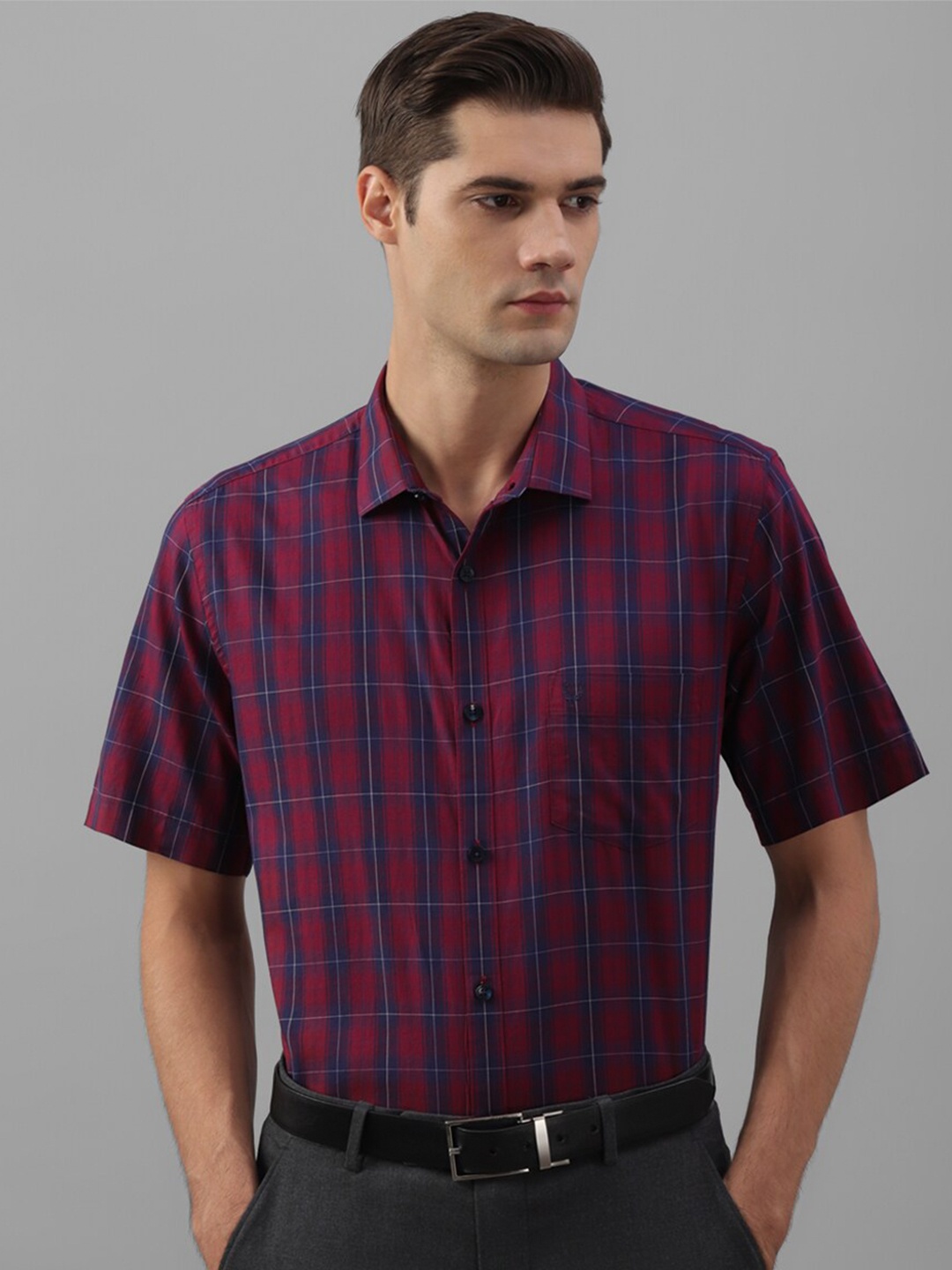 

Allen Solly Slim Fit Tartan Checked Opaque Pure Cotton Formal Shirt, Maroon