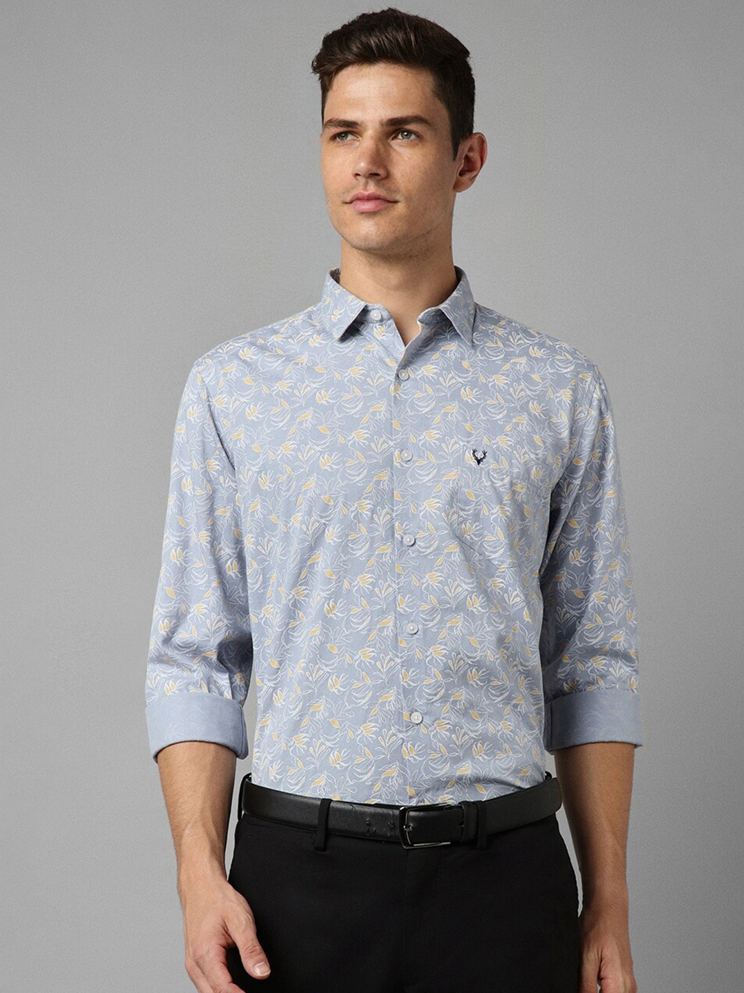 Allen Solly Slim Fit Floral Printed Pure Cotton Formal Shirt, Blue