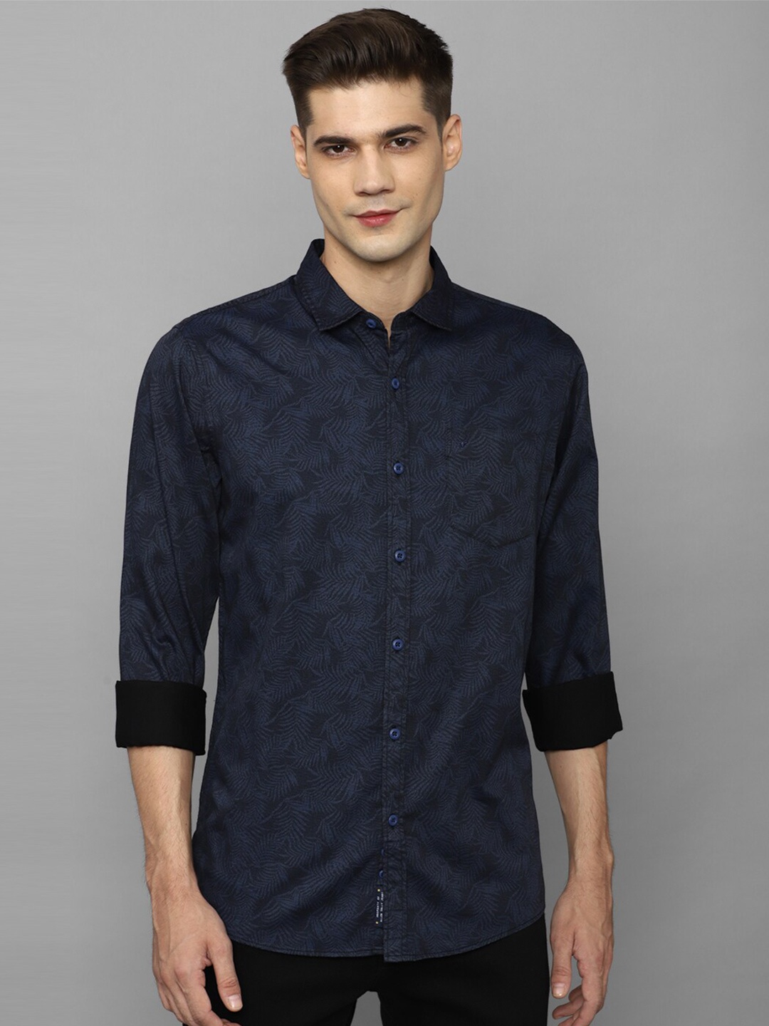 

Allen Solly Tropical Printed Pure Cotton Casual Shirt, Navy blue