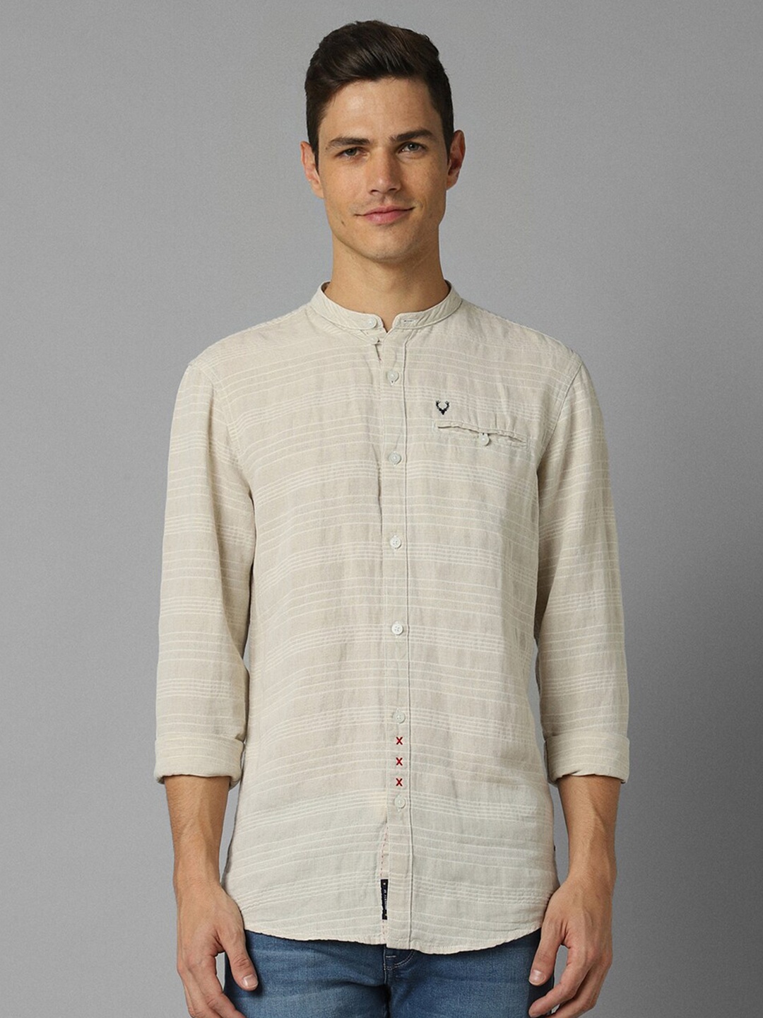 

Allen Solly Vertical Striped Casual Pure Cotton Shirt, Beige