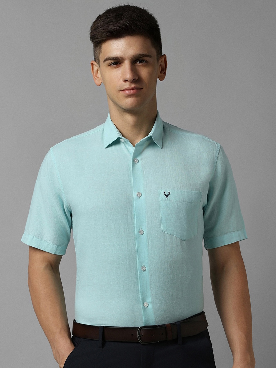 

Allen Solly Slim Fit Spread Collar Cotton Linen Formal Shirt, Blue