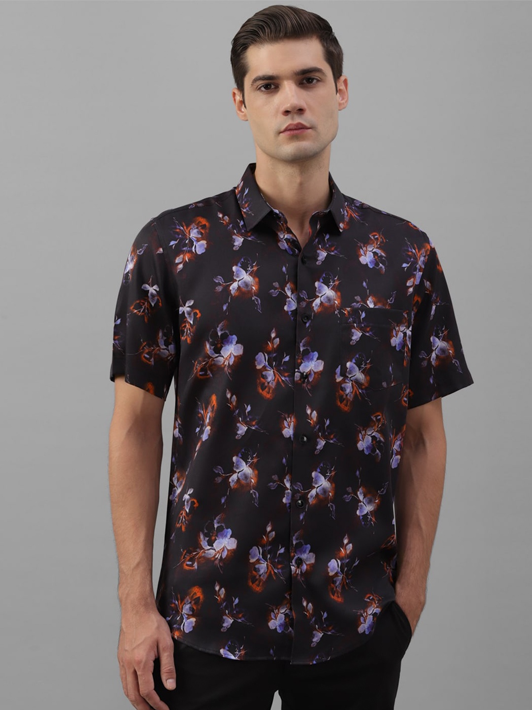 

Allen Solly Slim Fit Floral Printed Pure Cotton Casual Shirt, Black