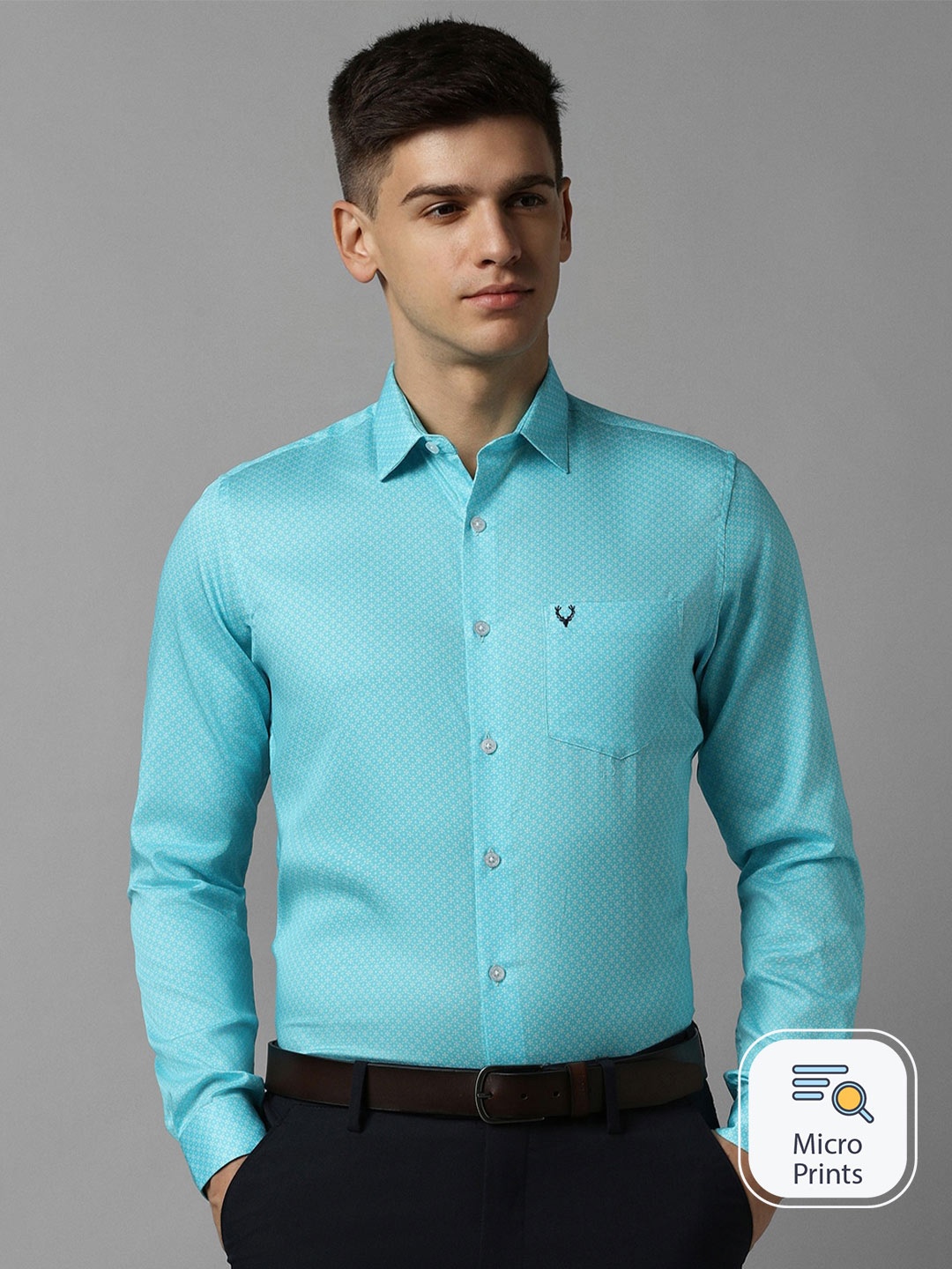 

Allen Solly Slim Fit Textured Opaque Pure Cotton Formal Shirt, Blue
