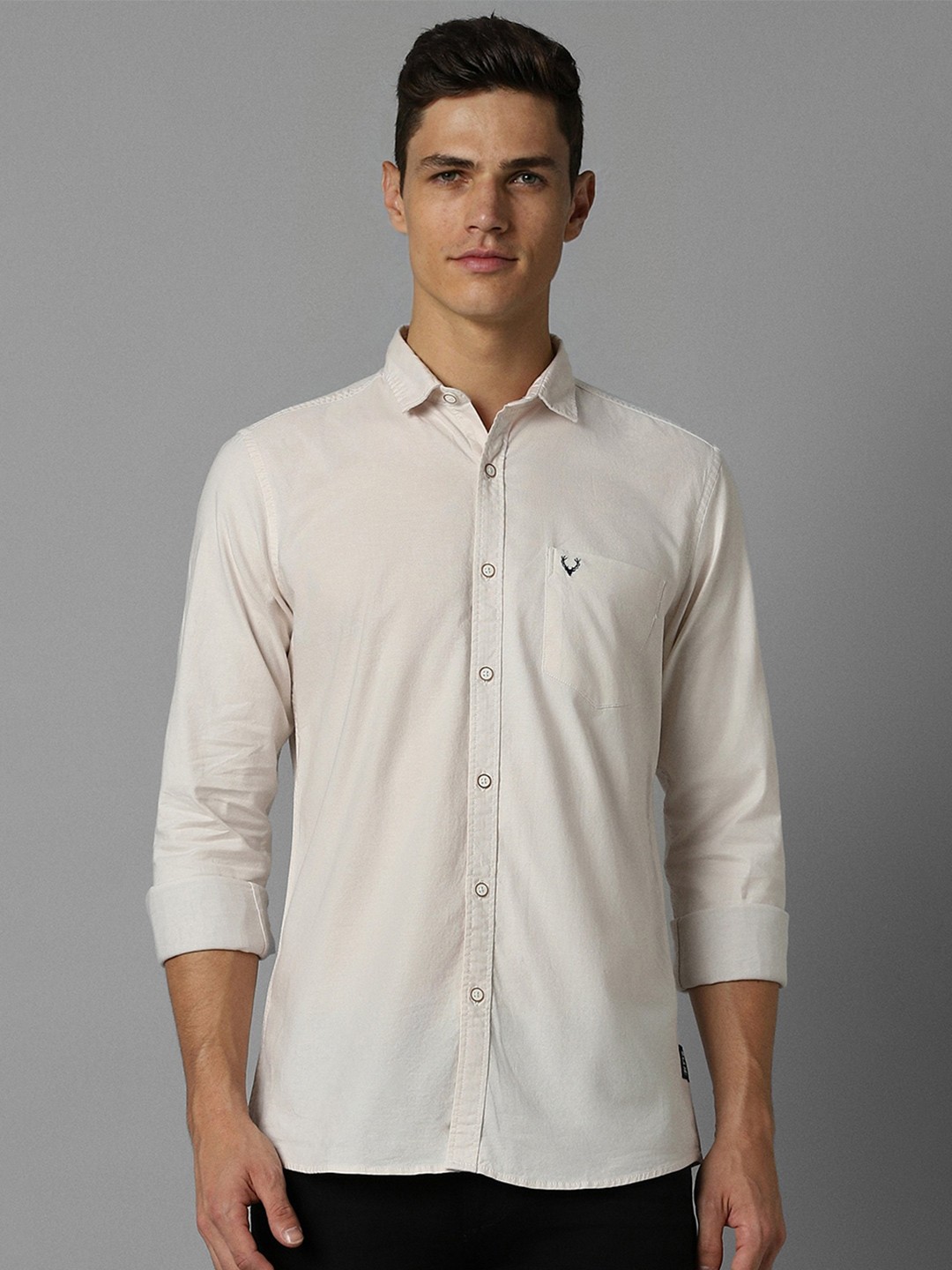 

Allen Solly Custom Fit Spread Collar Casual Shirt, Cream