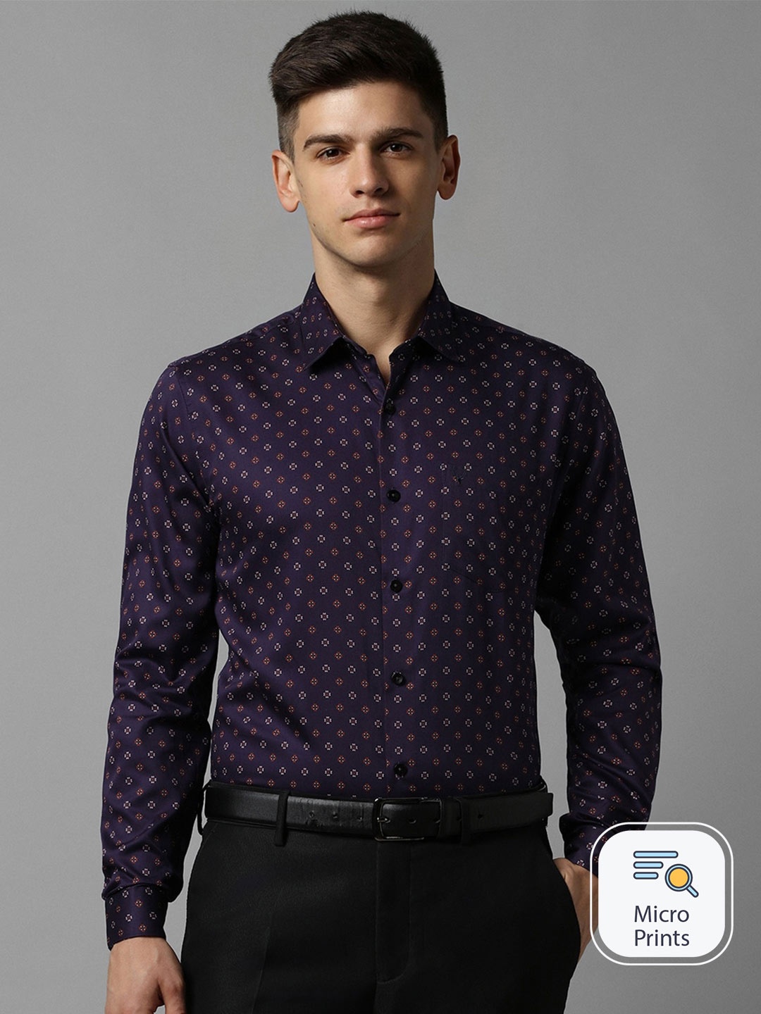 

Allen Solly Slim Fit Micro Ditsy Printed Formal Pure Cotton Shirt, Purple