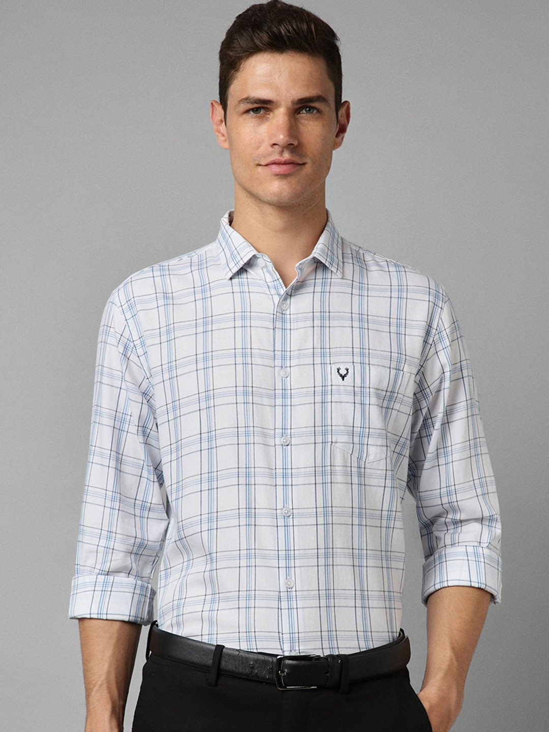 

Allen Solly Slim Fit Tartan Checked Pure Cotton Formal Shirt, White