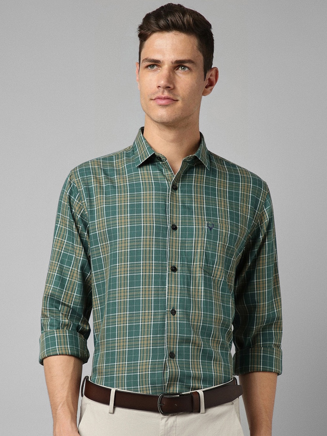 

Allen Solly Slim Fit Tartan Checked Pure Cotton Formal Shirt, Green