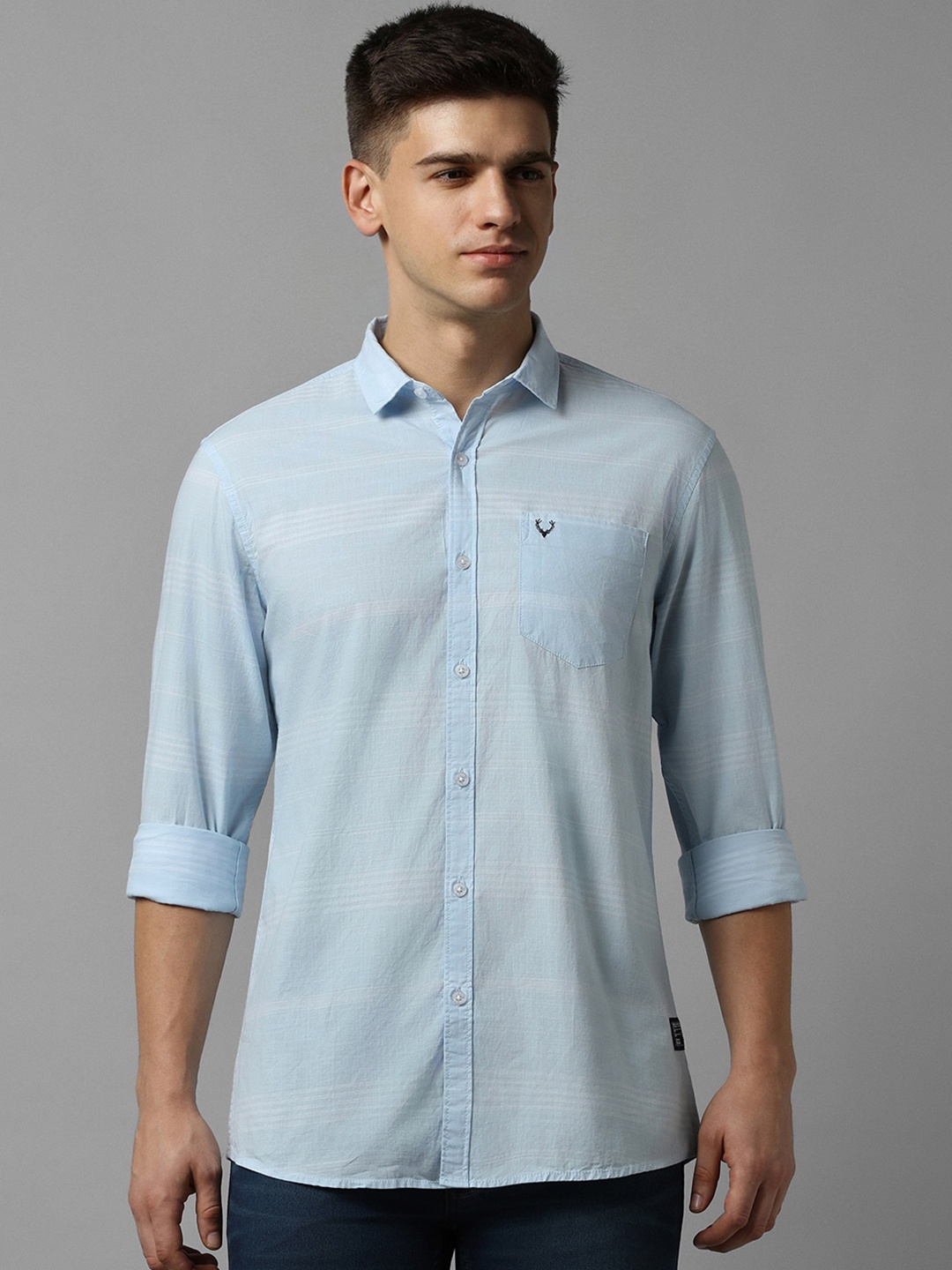 

Allen Solly Horizontal Stripes Pure Cotton Casual Shirt, Blue