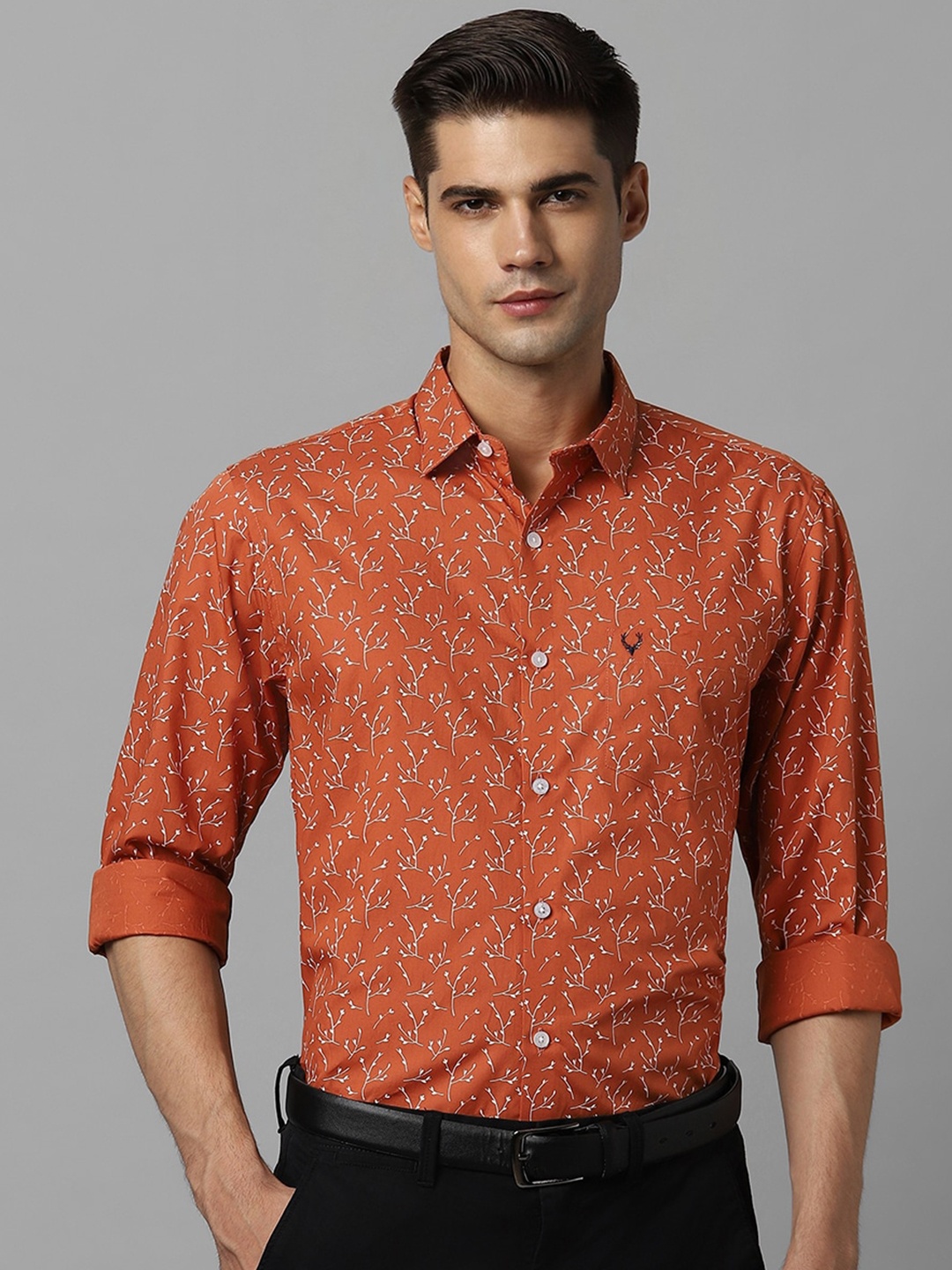 

Allen Solly Slim Fit Floral Printed Pure Cotton Formal Shirt, Rust