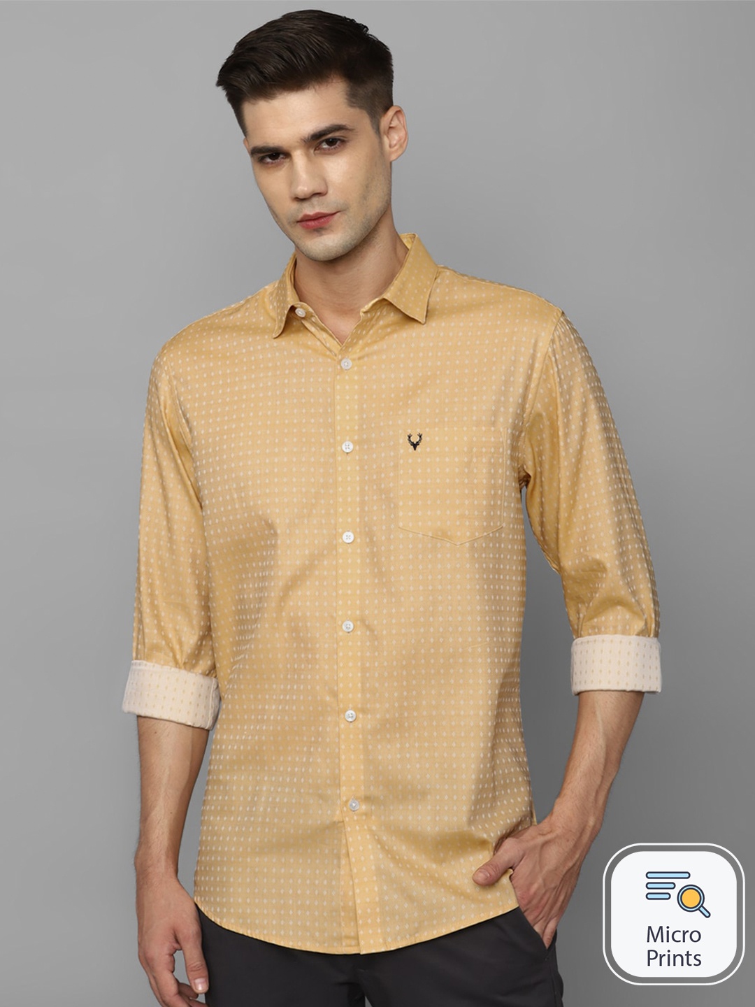 

Allen Solly Slim Fit Textured Pure Cotton Casual Shirt, Yellow