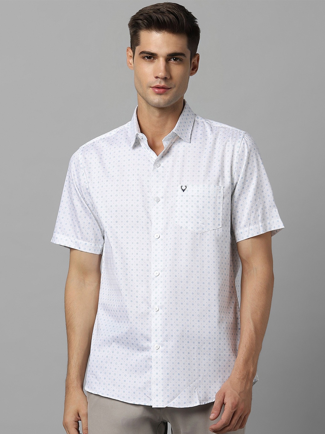 

Allen Solly Slim Fit Micro Ditsy Printed Spread Collar Pure Cotton Casual Shirt, White