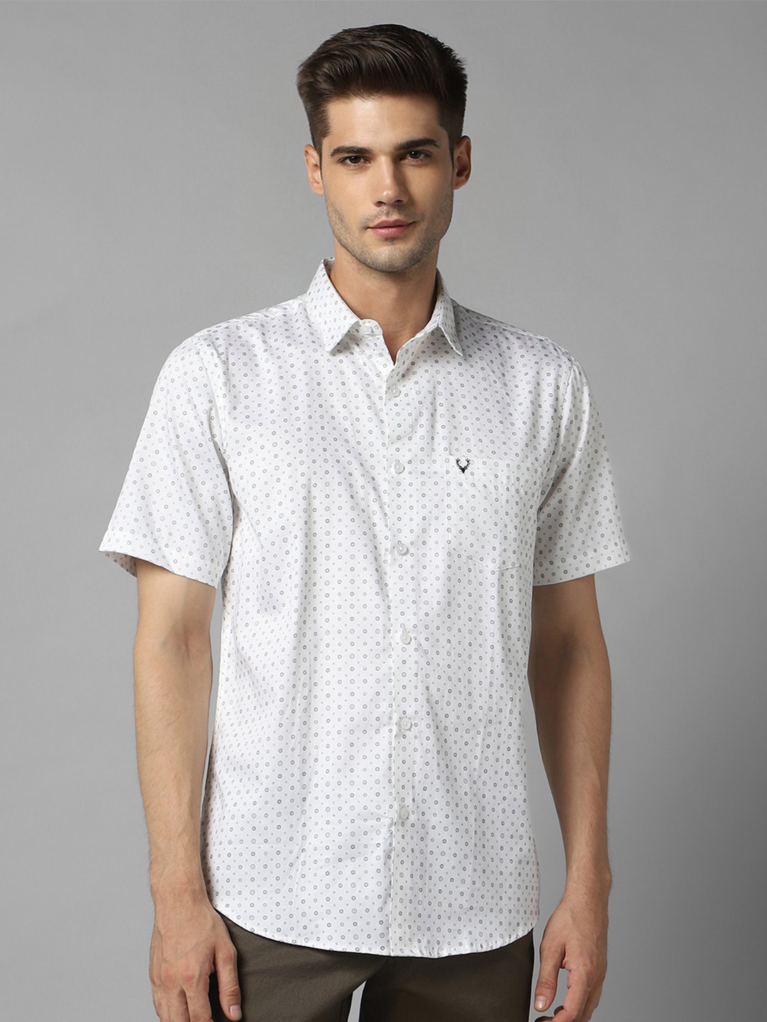 

Allen Solly Slim Fit Micro Ditsy Printed Spread Collar Pure Cotton Casual Shirt, White