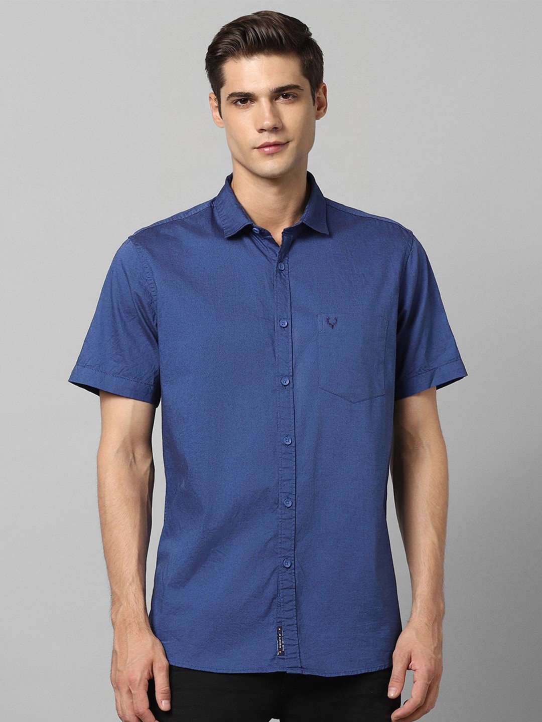 

Allen Solly Spread Collar Short Sleeve Cotton Casual Shirt, Blue