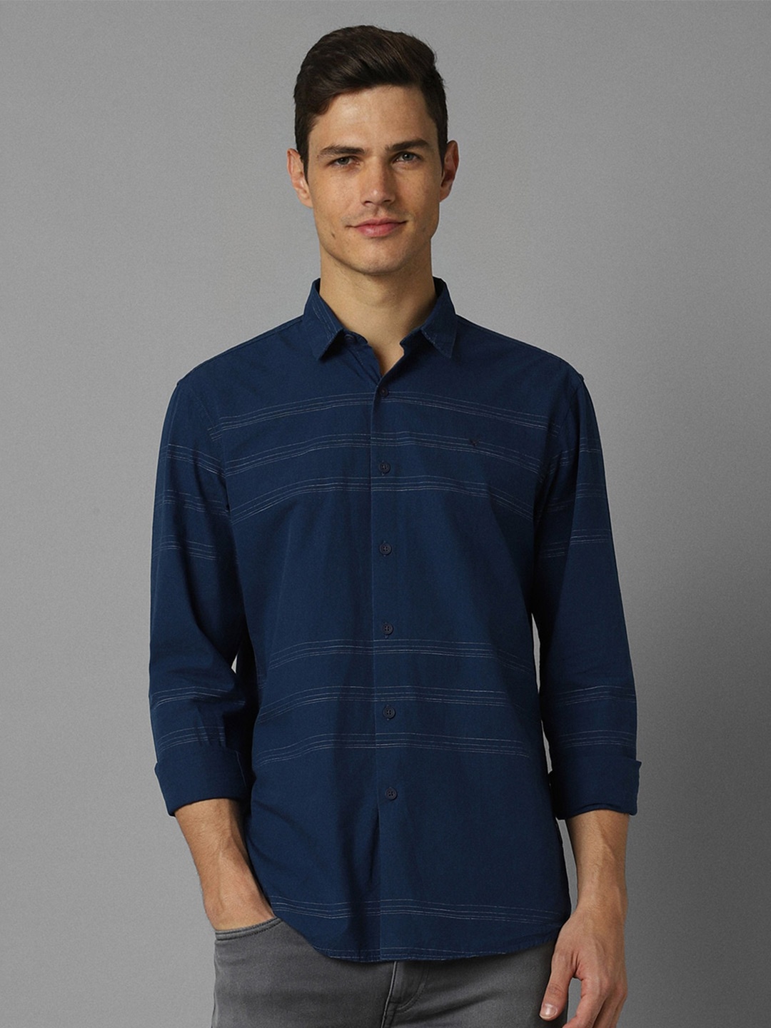 

Allen Solly Horizontal Striped Pure Cotton Casual Shirt, Blue