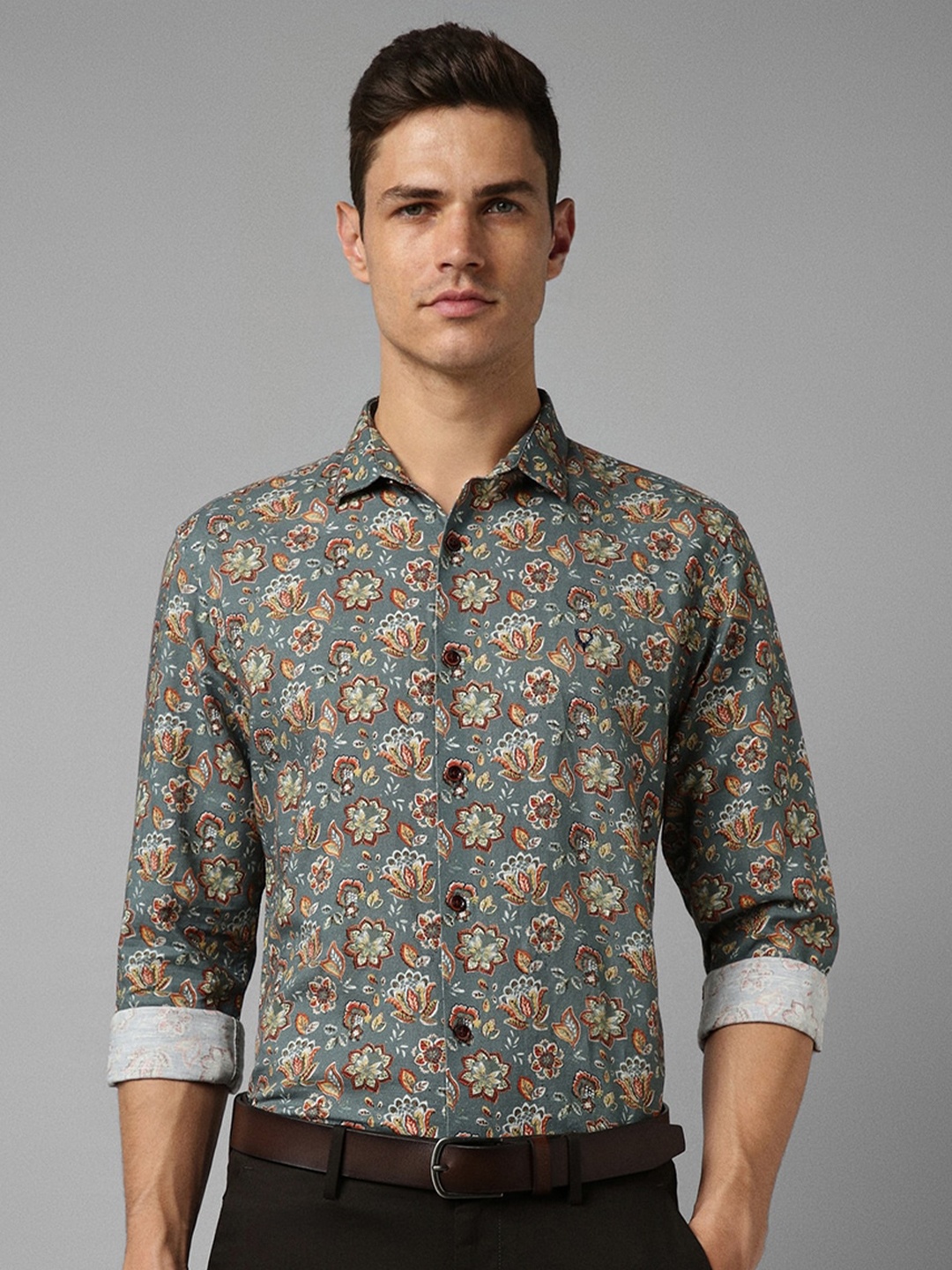 

Allen Solly Floral Printed Slim Fit Cotton Linen Casual Shirt, Green