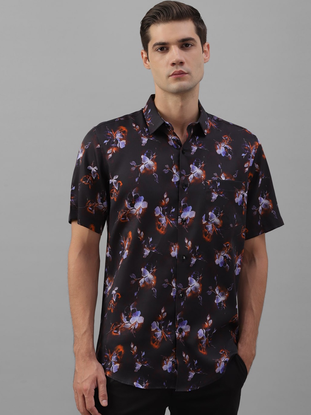 

Allen Solly Floral Printed Slim Fit Pure Cotton Casual Shirt, Black